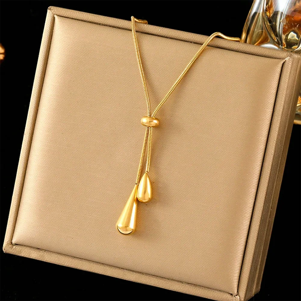 DOTIFI  Stainless Steel Pull Adjustable Water Drop Shape Tassel Charm Necklace Fashion Personality High-Grade Jewelry Gifts Vera Lux