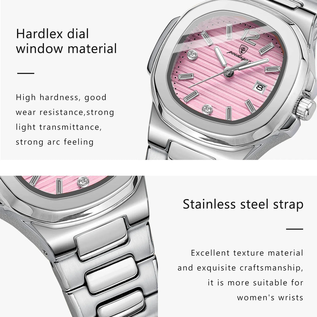 POEDAGAR Square Fashion Woman Wristwatch Luminous Waterproof Date Ladies Watch Luxury High Quality Quartz Women's Watches Reloj Vera Lux