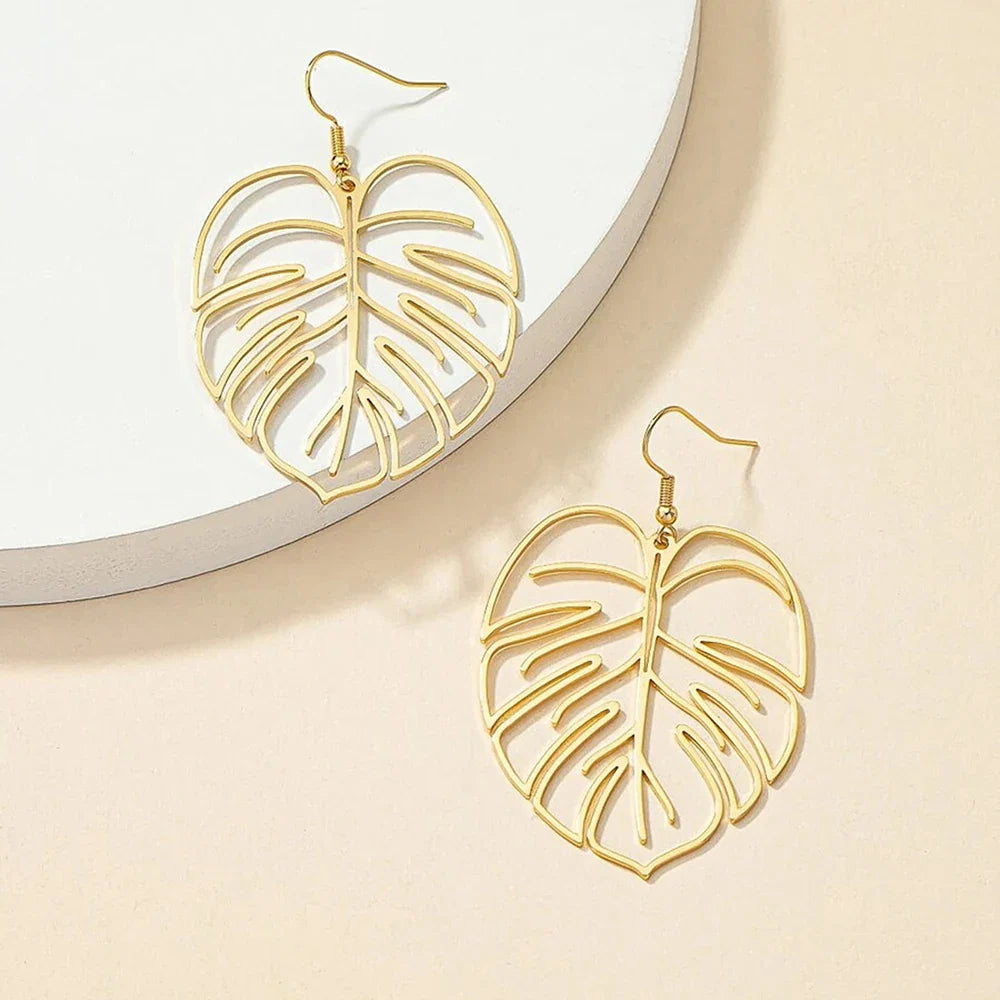 DOTIFI Stainless Steel Bohemian Hollow Exaggerated Leaf Dangle Drop Earring For Women Lady Geometric Female Jewelry Vera Lux