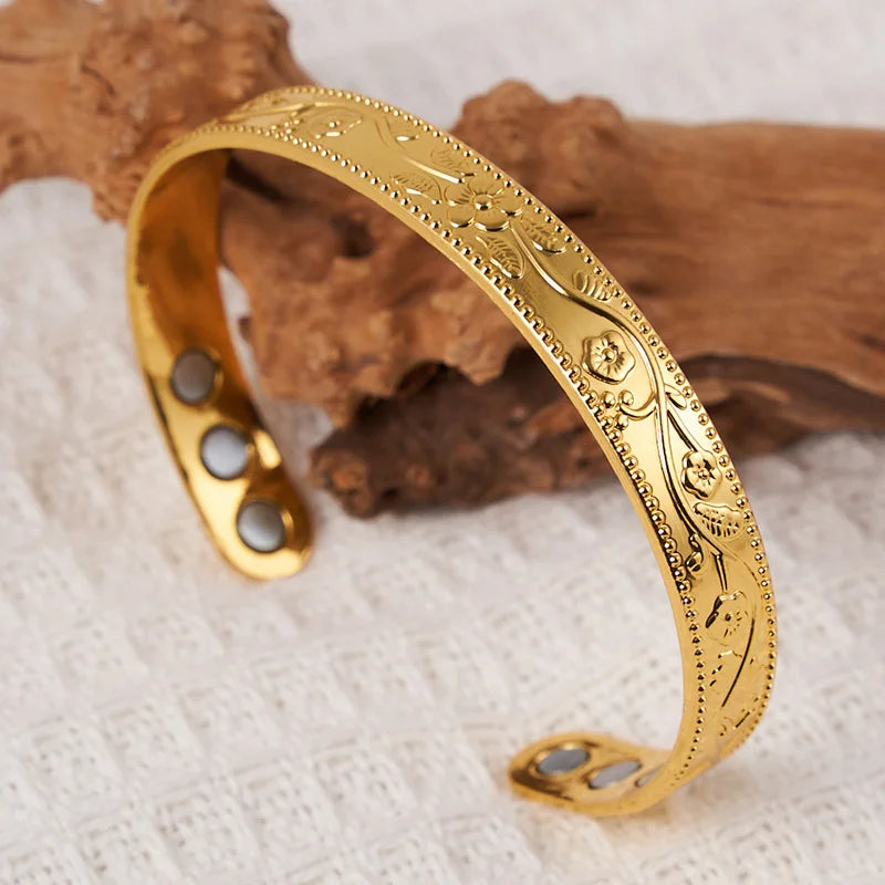 1pcs Antique Copper Bracelet European And American Copper Vintage Simple Double Ring Pattern Magnet Energy Ring Bracelet Set Vera Lux