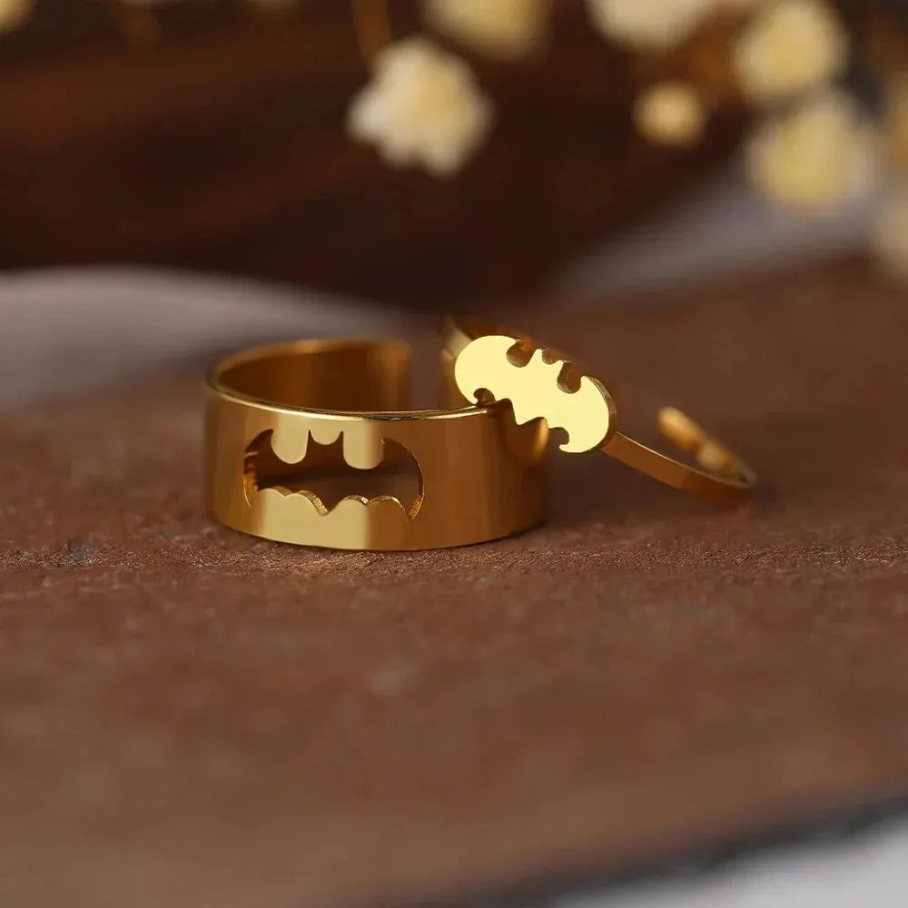 2 PCS Gothic Couple Ring Set Gold Color Stainless Steel Hip Hop Punk Fashion Open Ring For Men Women Silver Color Metal Rings Vera Lux