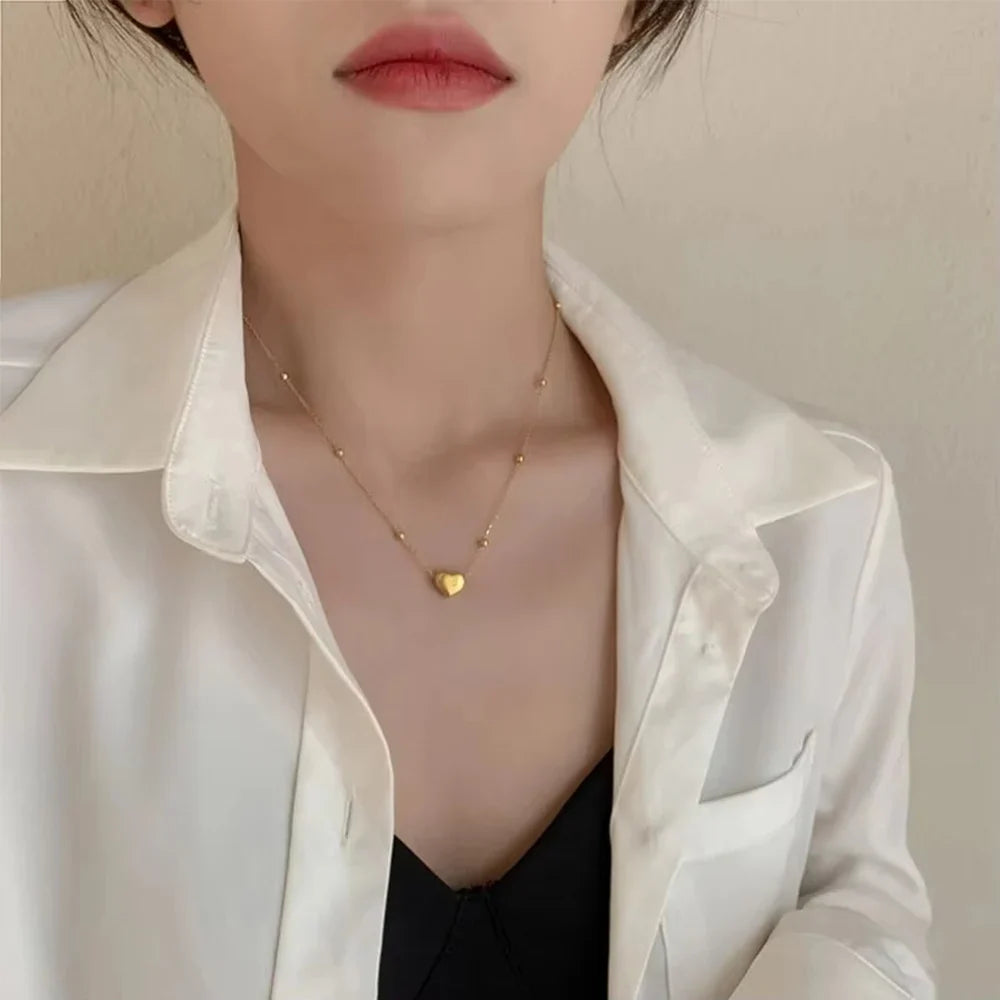 Stainless Steel Simple Fashion Heart Clavicle Chain Necklace For Women Elegant Romantic Choker Pendant Necklaces Jewelr Vera Lux