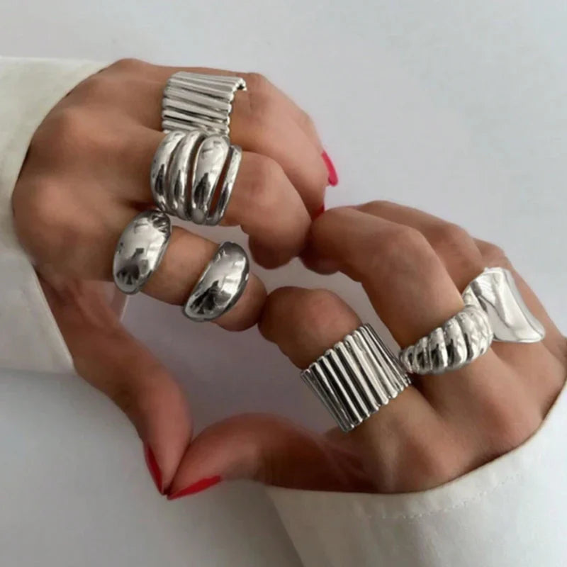 8pcs Set Minimalist Exaggerated Ripple Asymmetrical Rings For Women Gold Color Irregular Ring Set Party Daily Wear Jewelry Gifts Vera Lux