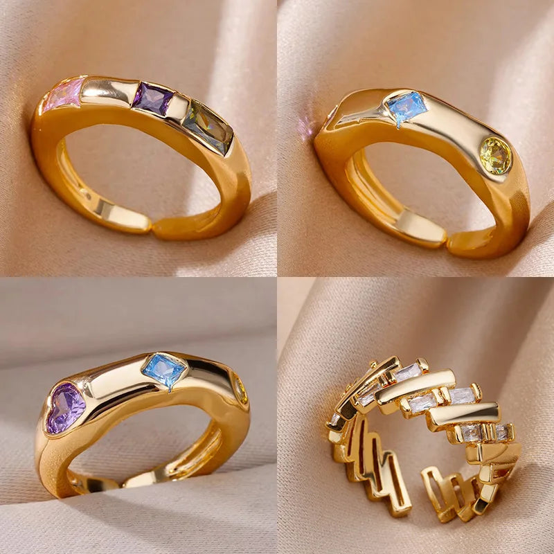 Zircon Square Finger Rings for Women Gold Color Irregular Stainless Steel Ring Engaement Wedding Aesthetic Jewelry Girls Gift Vera Lux