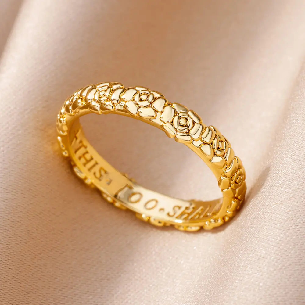 Stainless Steel Rose Flower Rings for Women Vintage Couple Ring Gothic Punk Hoops Irregular Geometric Ring Jewelry Accessories Vera Lux