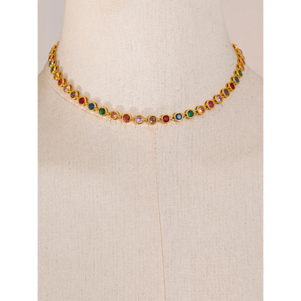 Yhpup Exquisite Colorful Cubic Zirconia Luxury Cast Chain Necklace Bracelet for Women Stainless Steel Waterproof Jewelry Gift Vera Lux