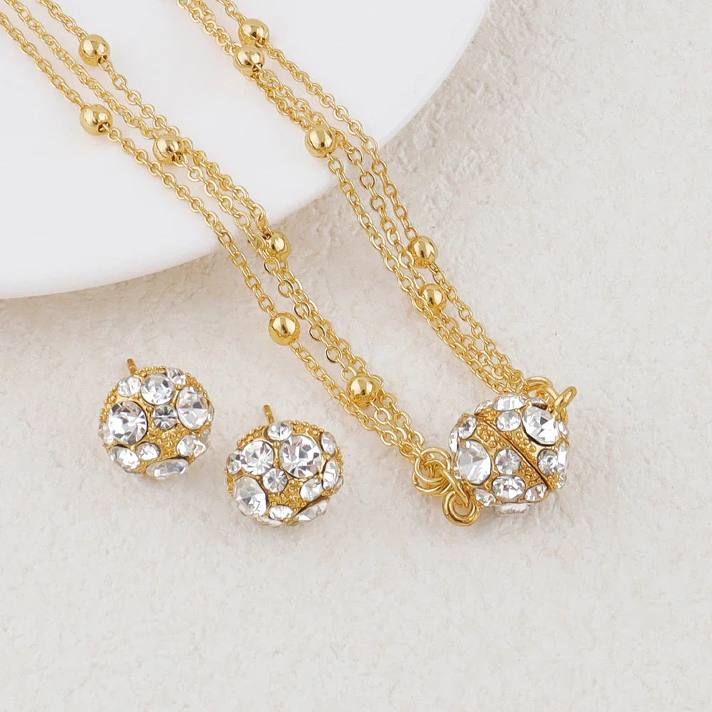 Crystal Earrings Bracelet Pendant Jewelry Set Gold Plated Necklace Elegant Women Fashion Trendy Bohemia Luxury Party Gift Bride Vera Lux