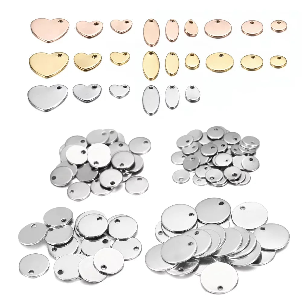 10-50Pcs Gold Stainless Steel Customized Dog Tag Heart-Shaped Oval Blanks Charm Pendant Charms For DIY Jewelry Making Supplies Vera Lux