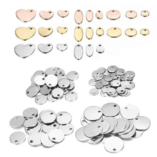 10-50Pcs Gold Stainless Steel Customized Dog Tag Heart-Shaped Oval Blanks Charm Pendant Charms For DIY Jewelry Making Supplies Vera Lux