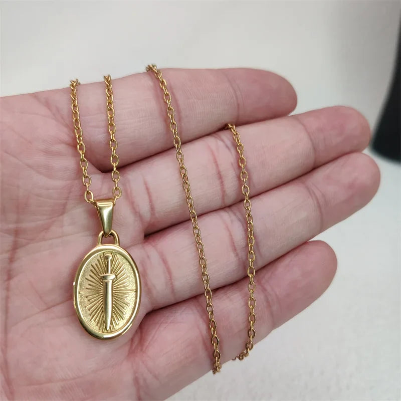 Fashion Punk 18K Gold PVD Plated Jewelry Sword Pendant Necklace Charms Necklace For Men Women Trendy Link Chain Jewelry Vera Lux