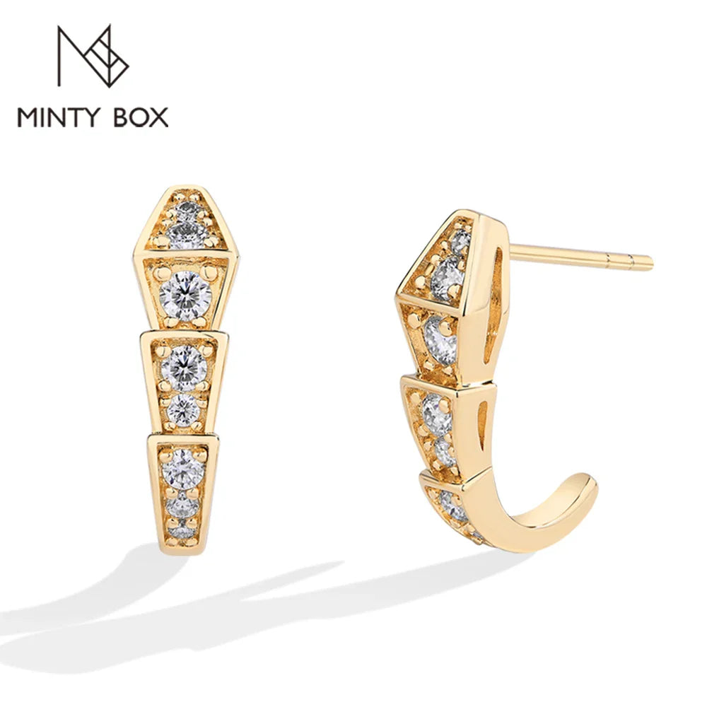 MINTYBOX Snake Moissanite Stud Earrings for Women S925 Sterling Silver Diamond Earring Luxury Engagement Wedding Fine Jewelry Vera Lux