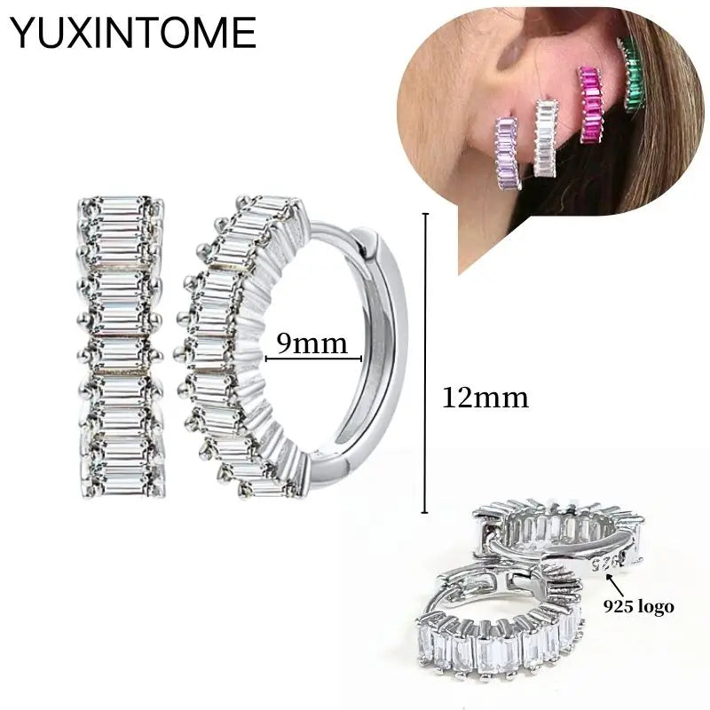 925 Sterling Silver Ear Needle Fashion Hoop Earrings White Crystal Luxury Women's Silver Earrings Wedding Women's Jewelry Gift Vera Lux
