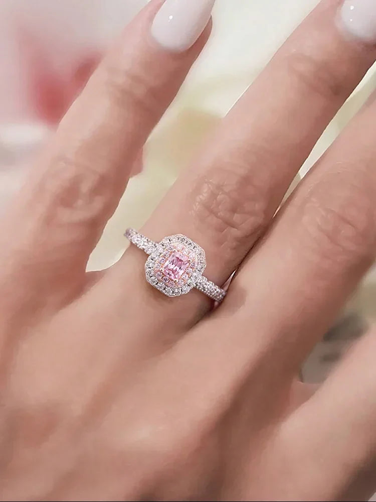 925 Sterling Silve Fashion Delicate Sweet Pink Zircon Ring For Women Anniversary Luxury Personalized High Quality Fine Jewelry Vera Lux