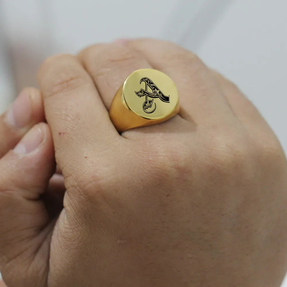 Customized Signet Ring Engrave Name Logo Photo Jewelry Stainless Steel Round Men Women  For Family Wedding Personalized Gifts Vera Lux