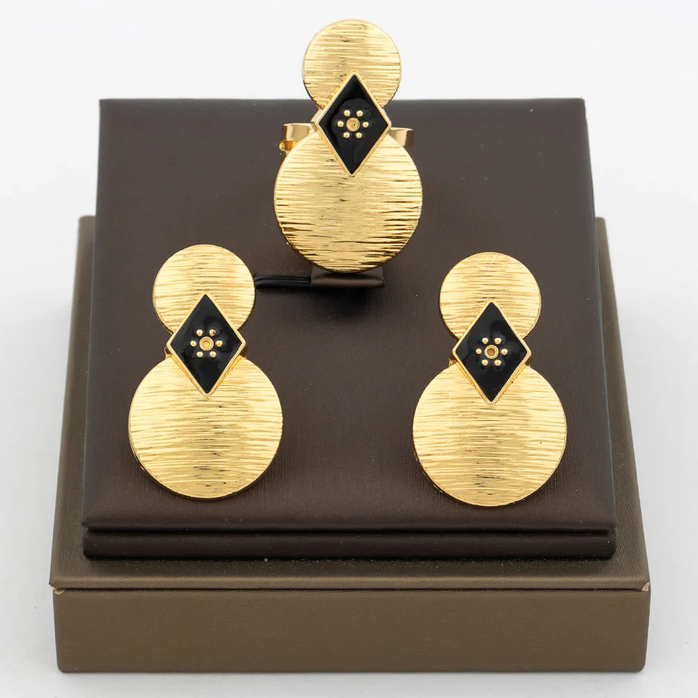Fashion Earrings Jewelry for Women 18k Gold Plated Clip Earrings and Finger Ring Party Gift for African Dubai Copper Jewelry Set Vera Lux