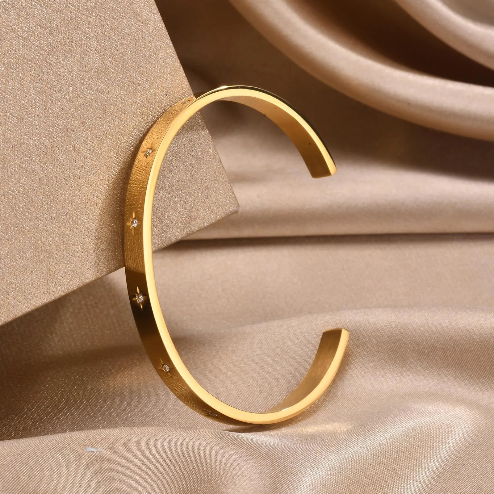 Open Adjustable Star Starburst Cuff Bangle Bracelet for Women Stainless Steel Cubic Zirconia Inlay Charm Layered Jewelry Vera Lux