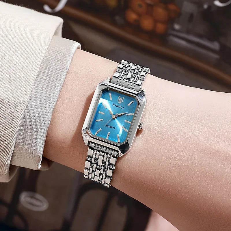2025 Hot Brand Stainless Steel Strap Watch Women Luxury Gift Quartz Wristwatch Student Fashion Simple Square Quartz Watches Vera Lux