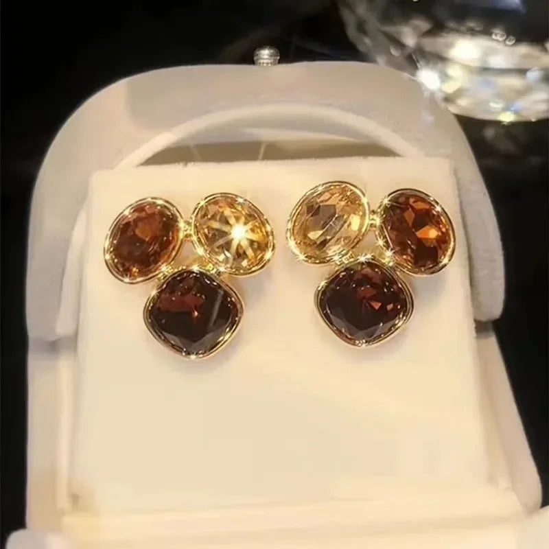 French High-end Brown Crystal Earrings For Women Fashion Luxurious Personalized Daily Accessories Prom jewelry Anniversary Gifts Vera Lux
