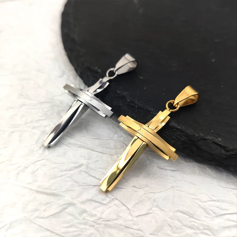 Trendy Men's 18K Gold Plated Stainless Steel Cross Pendant Necklace Christian Wedding Gift Jewelry Hiphop Style Vera Lux