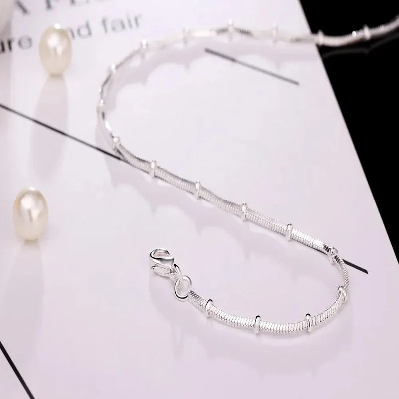 45-50cm 925 Sterling Silver Necklace Snake chain Beautiful Simple bead For Women wedding Fashion Jewelry Christmas Gifts Vera Lux
