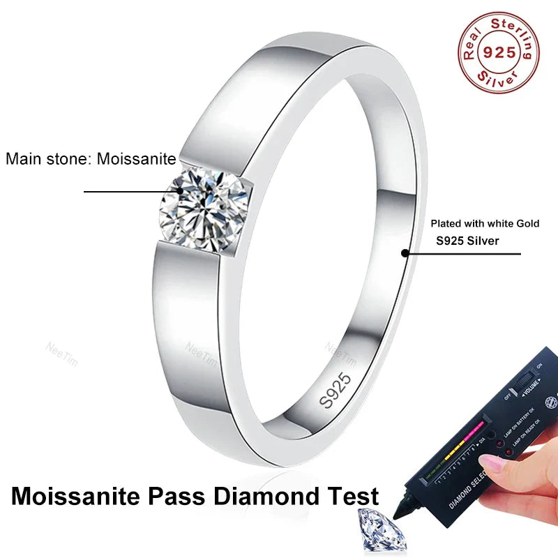 NeeTim 4mm D Color Moissanite Ring for Couple Women Men 925 Sterling Silver Lab Diamond Engagement Wedding Rings Jewelry Bands Vera Lux