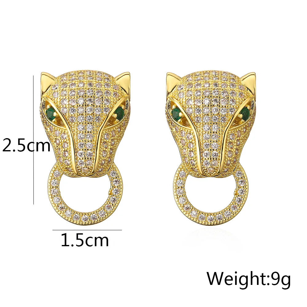 NEWBUY 2024 New Fashion Gold Color Stainless Steel Wedding Jewelry Luxury AAA CZ Zircon Leopard Earrings For Elegant Women Gift Vera Lux