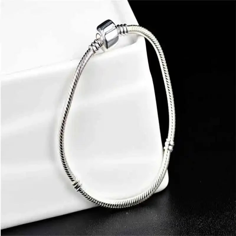 Famous Brand Original Certified 925 Sterling Silver Bracelet for Women DIY Charms Beads Snake Link Chain Classic Wrist Jewelry Vera Lux
