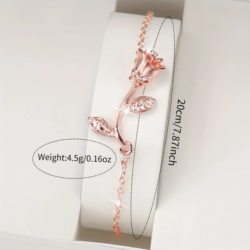 2PCS/Set Women's Watch Shiny Fashion PU Leather Analog Quartz Watches Rose Flower Bracelet Vera Lux