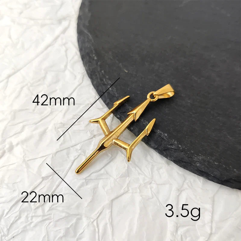 Poseidon Trident Necklace Stainless Steel 18K Gold Plated Aquaman Greek Mythology Pendant Jewelry Gift for Men Vera Lux