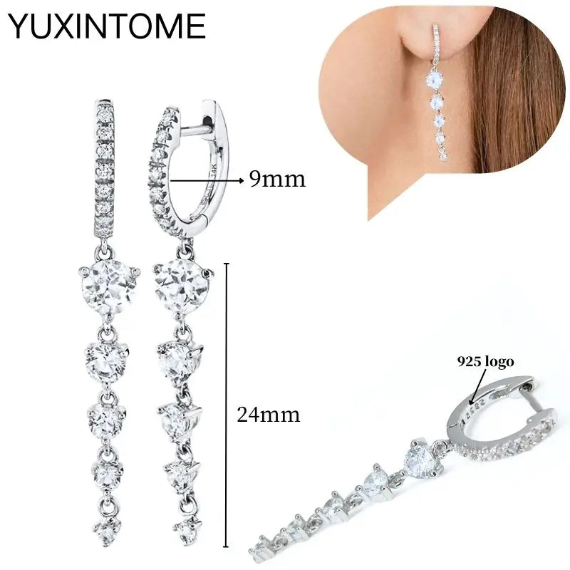 925 Sterling Silver Ear Needle Fashion Hoop Earrings White Crystal Luxury Women's Silver Earrings Wedding Women's Jewelry Gift Vera Lux