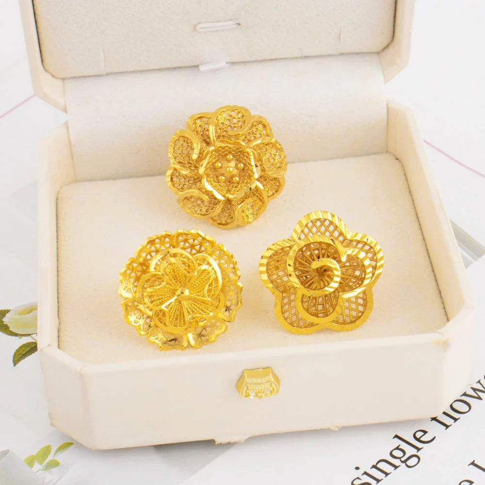Ethiopia Arab Dubai Gold Plated Rings For Women Resizable 18K Gold Plated Jewelry For Wedding And Party Gifts Vera Lux