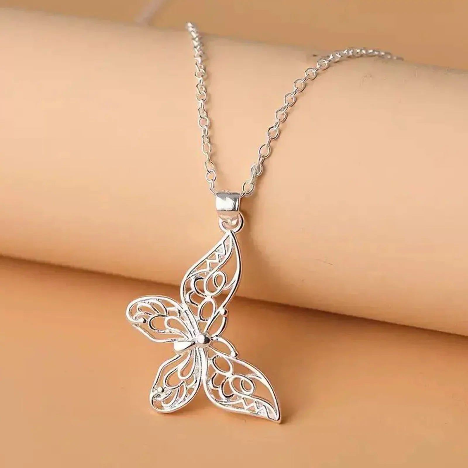 925 Sterling Silver Butterfly Pendant Necklace Snake Chain For Women Wedding Engagement Jewelry Vera Lux