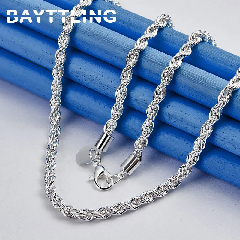 Charm 925 sterling silver Accessories Men 4MM 40-60cm 2PCS Rope Chain Necklace Bracelet Women Fashion Wedding Gift Jewelry Vera Lux