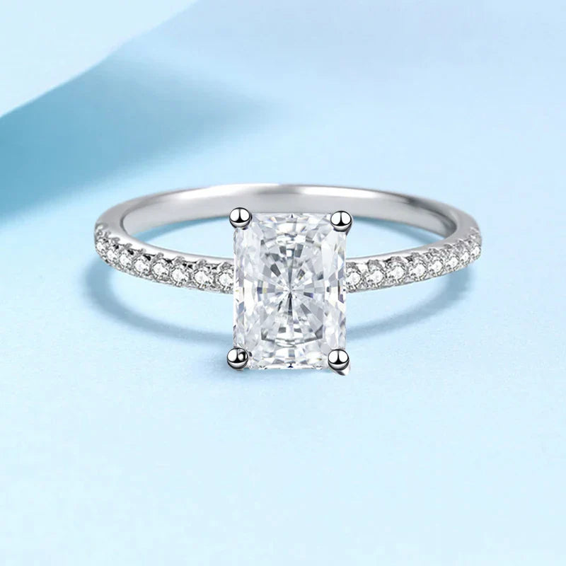 NeeTim 1CT 2CT Emerald Radiant Cut Moissanite Ring for Women Engagement Wedding Lab Diamond Sterling Silver 925 Rings Jewelry Vera Lux