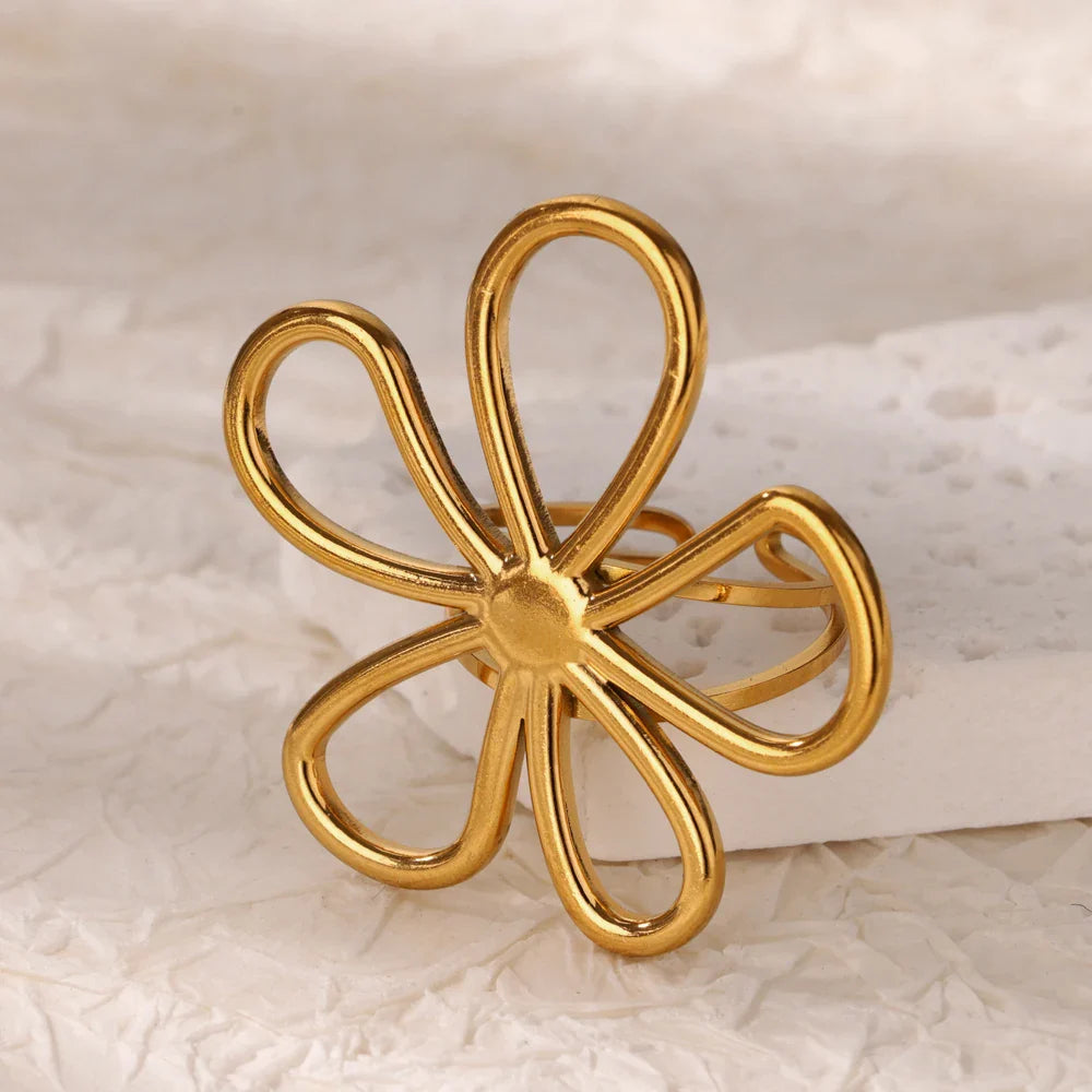 Stainless Steel Exaggerated Big Flower Rings For Women Gold Color Sunflower Finger Ring Female Fashion Aesthetic Jewelry Gift Vera Lux