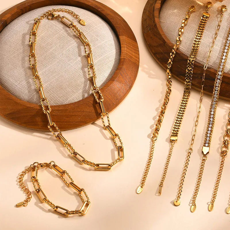 Women Stainless Steel Chain Bracelet,18K Gold Plated Twist Paperclip Adjustable Link Bracelet,Chunky Stackable Layered Jewelry Vera Lux