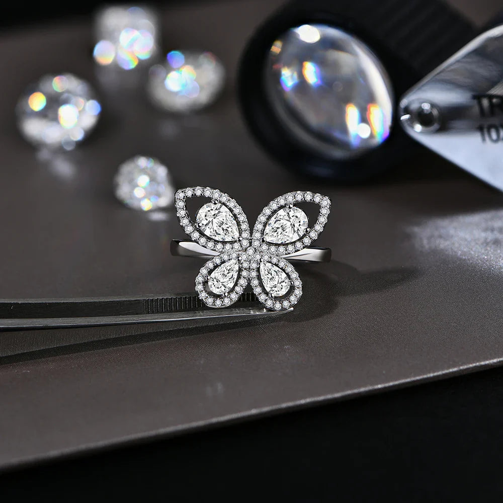 MINTYBOX Butterfly Moissanite Ring for Women Solid 10k 14k White Gold Pear Cut 6*4mm Pass Diamond Test Engagement Fine Jewelry Vera Lux