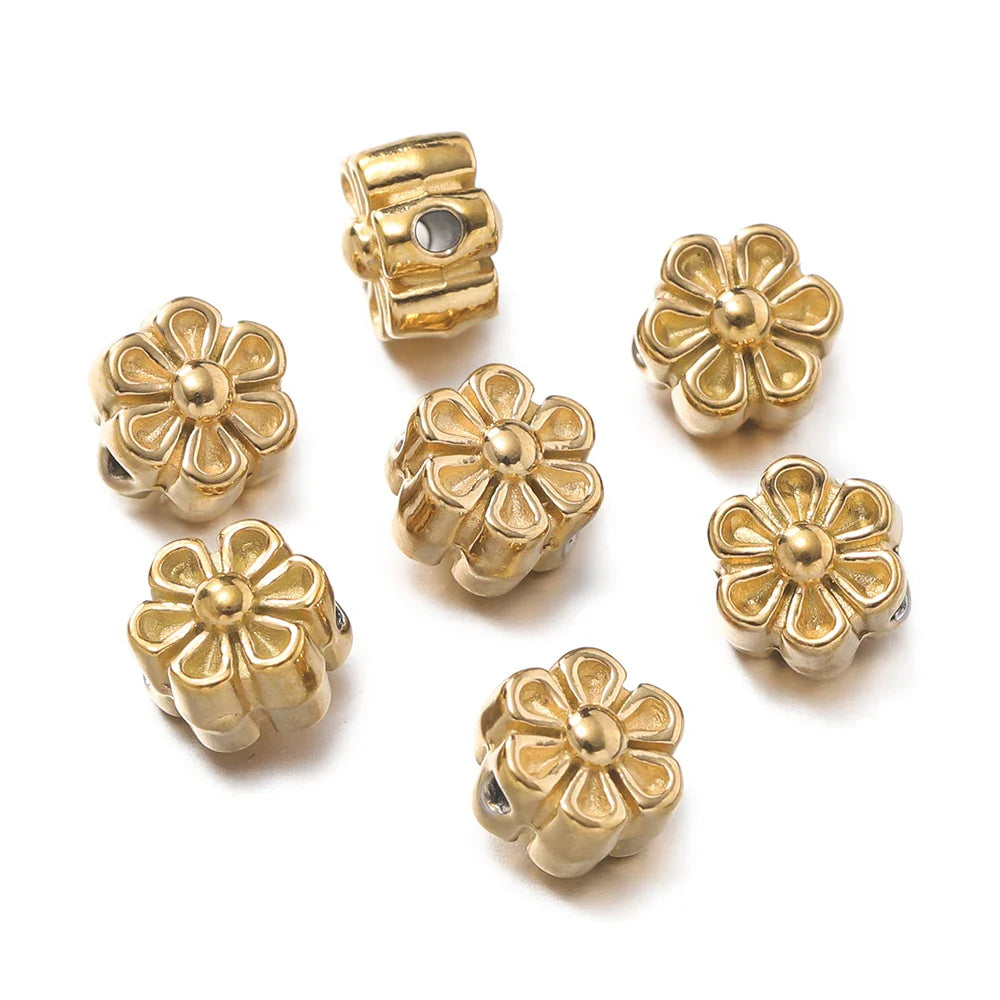 10Pcs/Pack Stainless Steel Various Shape Gold Steel Color Texture Spacer Beads for DIY Bracelet Jewelry Making Accessories Vera Lux