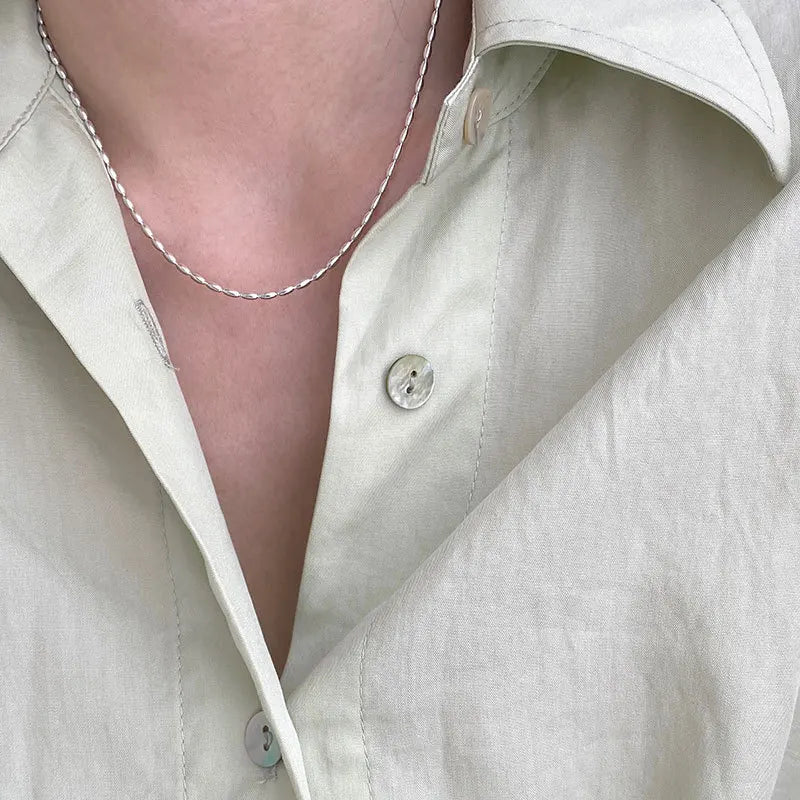 45/55CM Length 925 Sterling Silver Neck Rugby Rice Grains Chain Necklaces Women Luxury Jewelry Charms Accessories Argent 925 Vera Lux