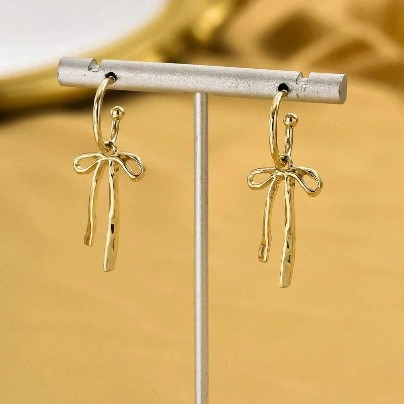 New Luxury Fashion Bowknot Earrings Retro Soft Versatile Gold Color Tassel Stud Earring Jewelry For Daily Wear By Women Gifts Vera Lux