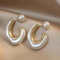 Yupsk New Design Irregular Metal Pearl Earrings for Women Personalized CC Shape Hoop Earring Korean Fashion Jewelry Vera Lux