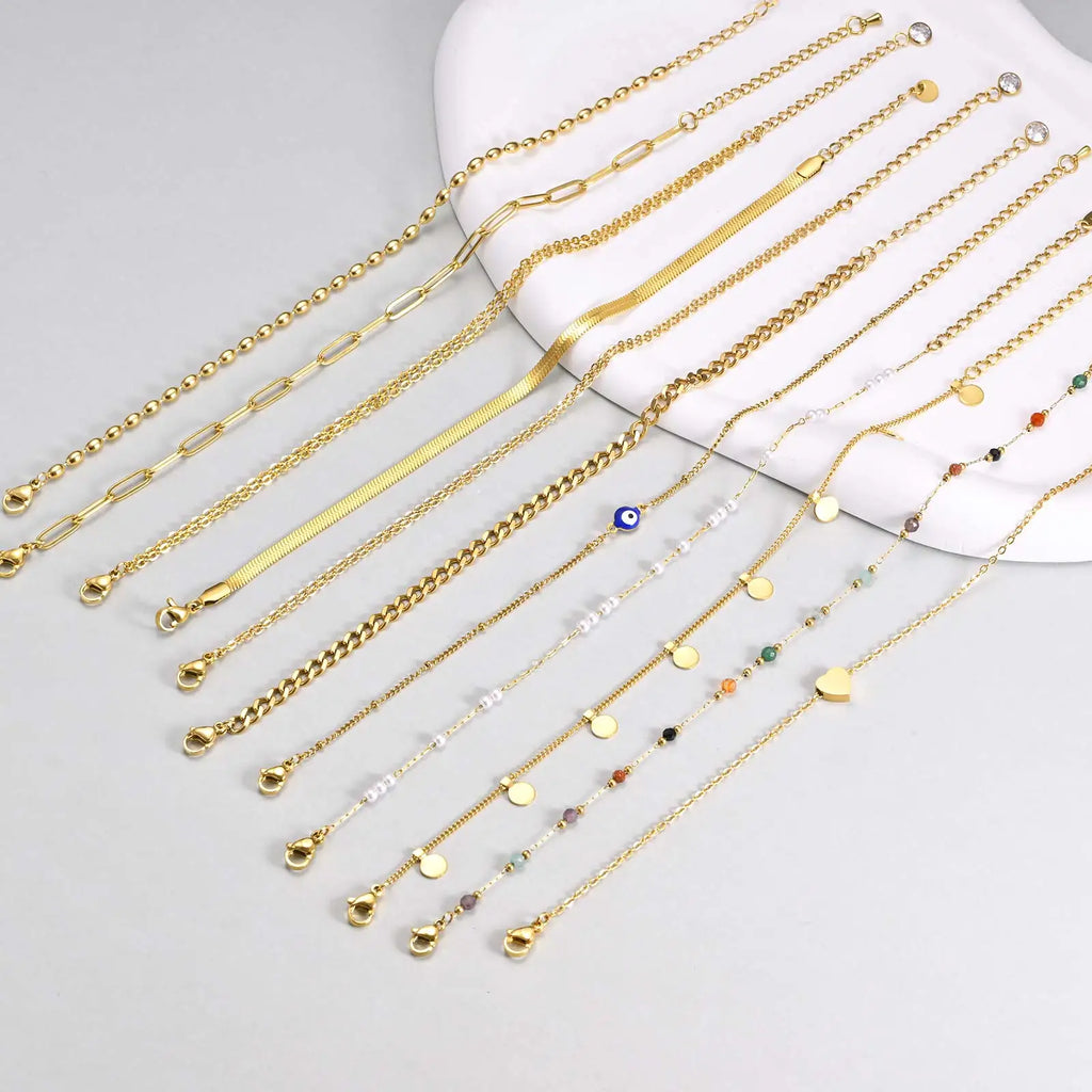 Stainless Steel Pearl Anklets Bracelet for Women, 18k Gold Plated  Foot Chain Adjustable Stackable Bracelets on Leg Jewelry Vera Lux