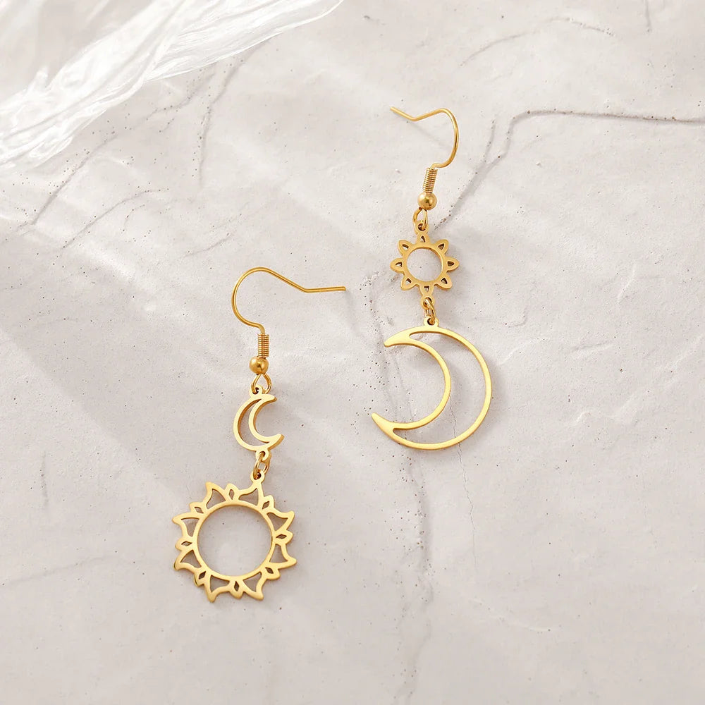 Stainless Steel Earrings Bohemian Sun Moon Totem Pendant New Senior Statement Temperament Dangle Earrings For Women Jewelry Gift Vera Lux