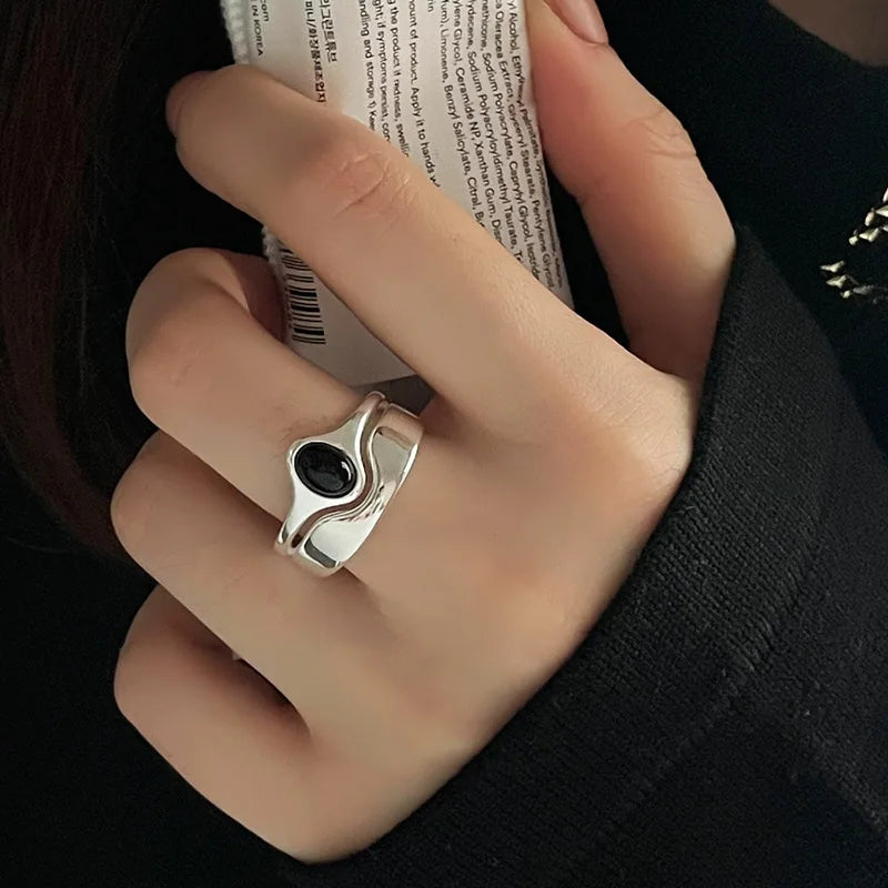 925 Sterling Silver plated Ring for Women Girl Gift Blace Stone Crystal Glaze Retro Punk Open Jewelry Dropship Wholesale Vera Lux