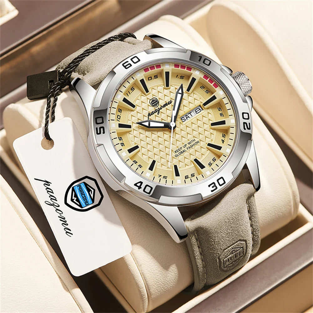 PAAZOMU Original Man Wristwatch Top Luxury Waterproof Luminous Date Week Watch For Men Quartz Sport Leather Men's Watches Reloj Vera Lux