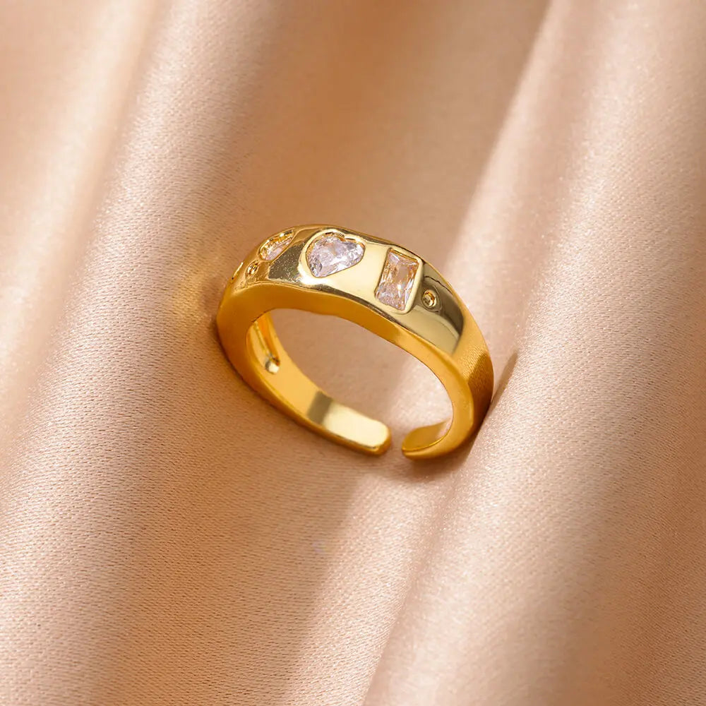 Stainless Steel Heart Zircon Rings for Women Gold Color Wedding Couple Ring Aesthetic Jewelry Accessories Gift anillos mujer Vera Lux
