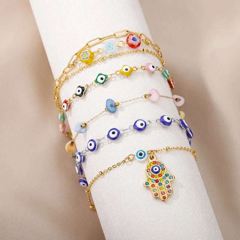 Stainless Steel Evil Eye Anklets For Women Enamel Round Leg Chain Blue Evil Eye Anklets Bracelet Summer Beach Foot Jewelry Gift Vera Lux