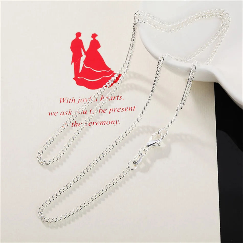 New 925 Sterling Silver Necklace 16/18/20/22/24/26/28/30 Inches 2MM String Chain For Women Men High Quality Jewelrys Gifts Vera Lux