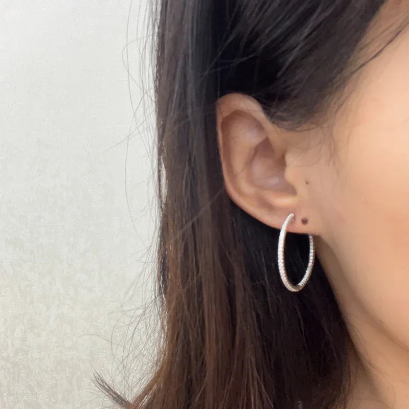 NeeTim Full D Color Moissanite hoop Earrings for Women 925 Sterling Silver with White Gold Plated Ear Studs Fine Jewelry Gift Vera Lux