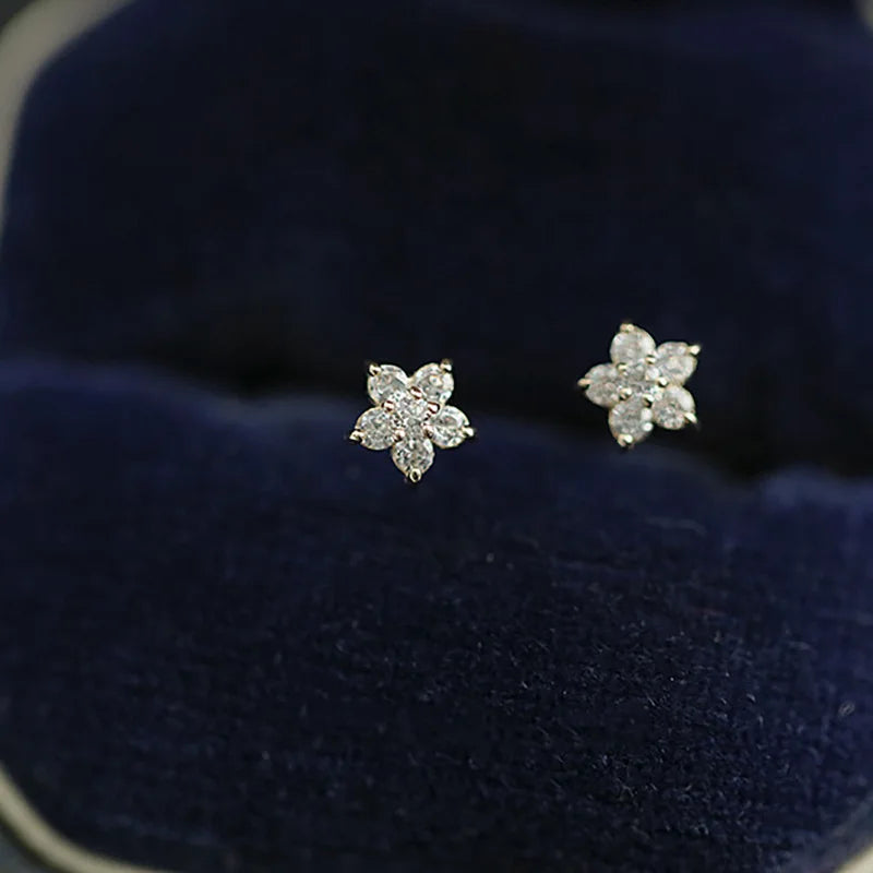 Pentagram Small Flower Zircon Stud Earrings S925 Sterling Silver Elegant Popular Female Accessories Gifts Party All Occasion Vera Lux